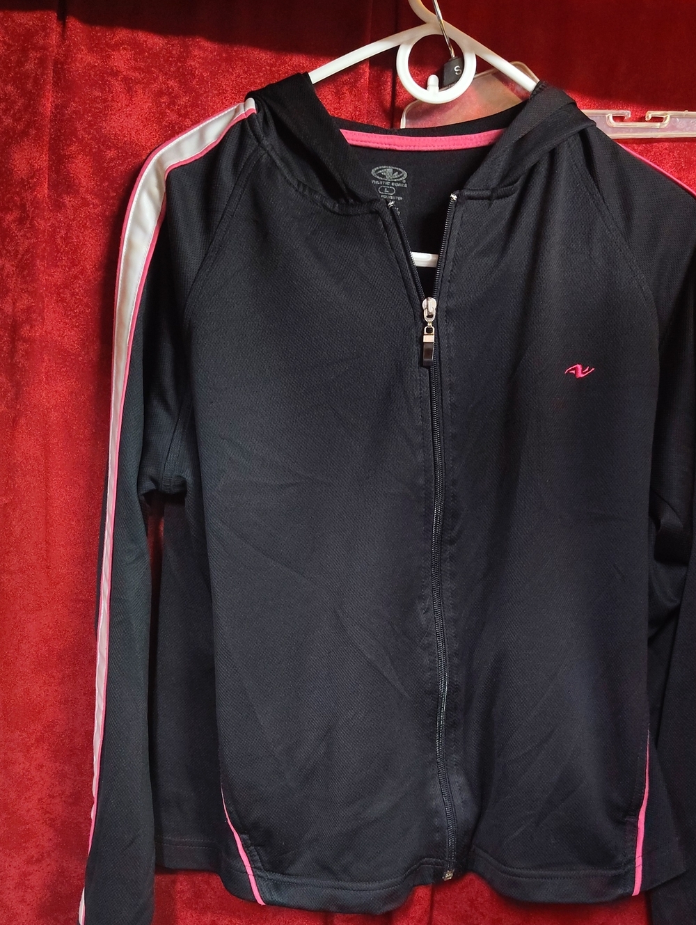 Athletic Works Black Hooded Zip Jacket with Pink and White Trim